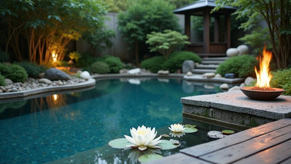 15 Pool Design Ideas With Fire Pit Accents for Cozy Nights tranquil asian zen oasis