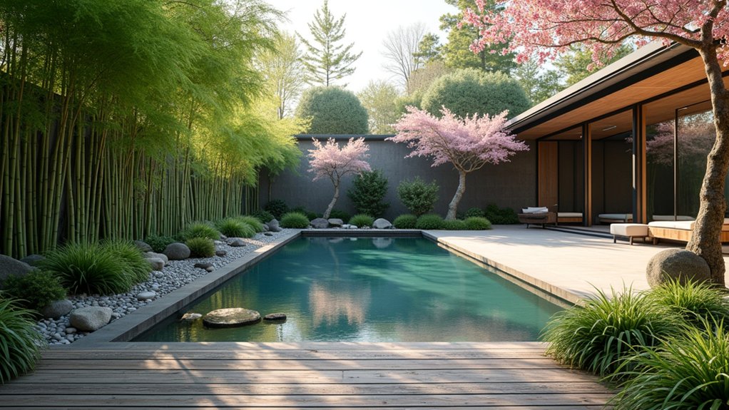 15 Stunning Pool Landscaping Backyard Looks You’ll Want to Copy tranquil bamboo garden oasis