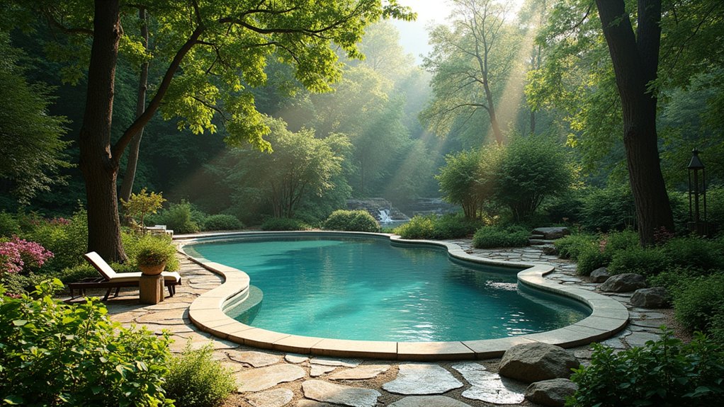23 Oval Pool Design Ideas That Flow Beautifully in Any Yard tranquil forest pool retreat