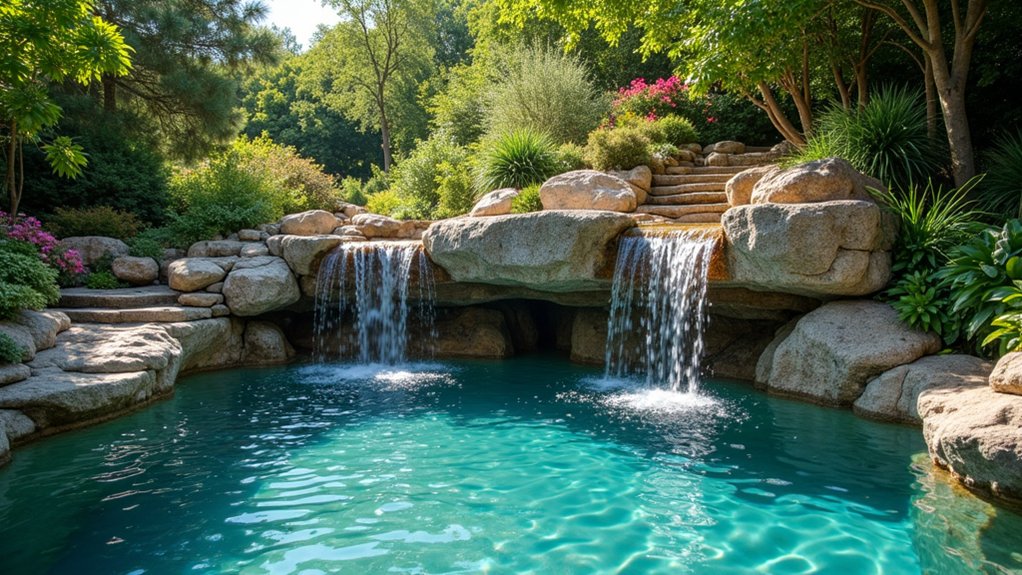 20 Pool Design Ideas With Fountain Features That Add Flair tranquil nature water feature