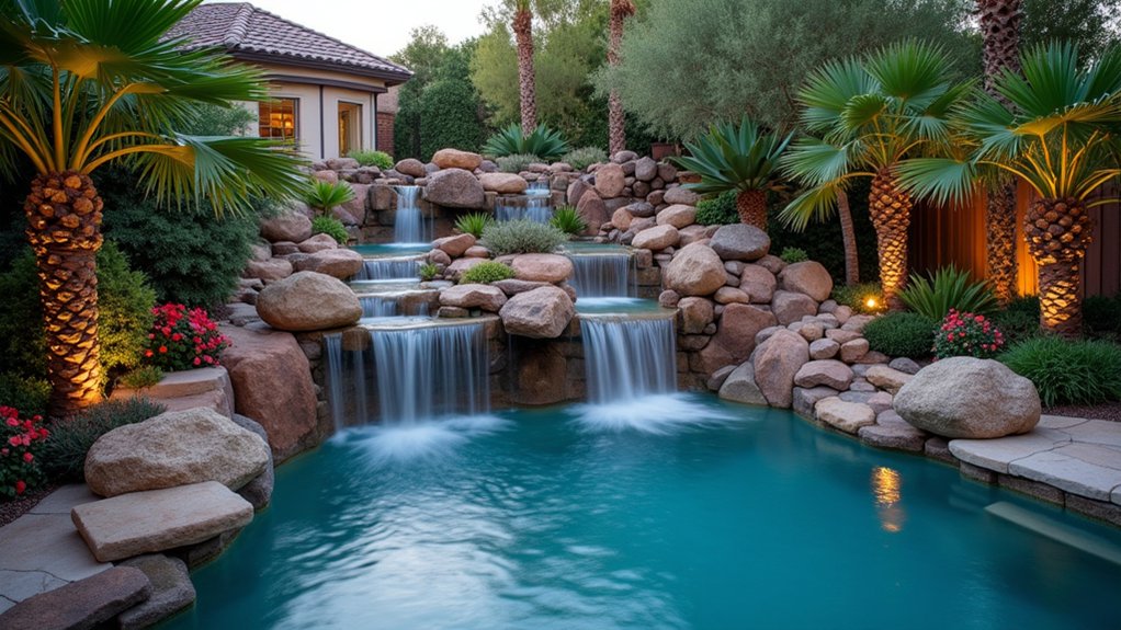 23 Flashy Las Vegas Pool Landscaping Ideas That Bring the Wow Factor tranquil oasis with waterfalls