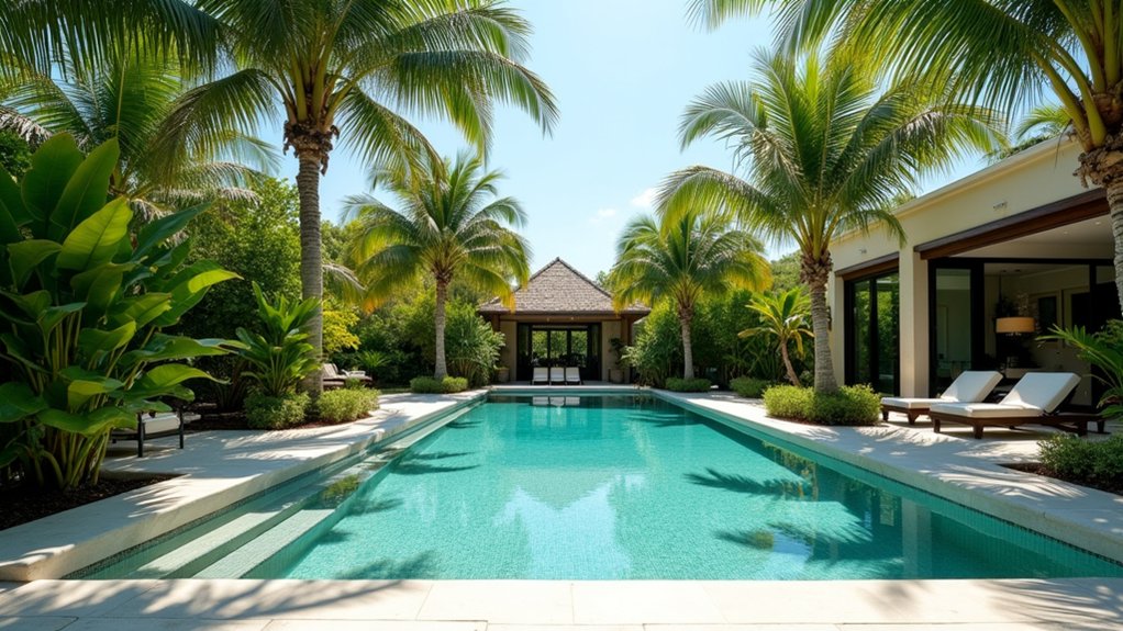 18 Exotic Pool Landscaping With Palm Trees That Scream Vacation Vibes tranquil palm oasis retreat