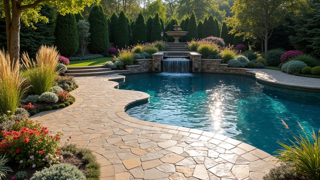 23 Smart Pool Landscaping With Pavers That Upgrade Your Walkways tranquil poolside water features
