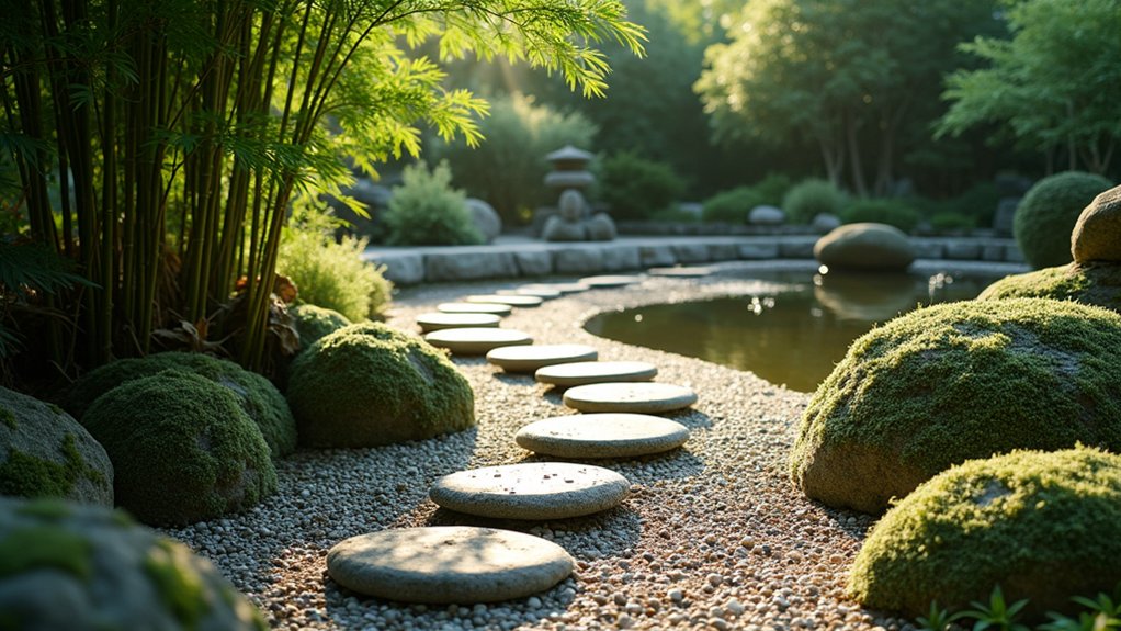 20 Peaceful Zen Pool Landscaping Ideas to Create Calm Outdoors tranquil stepping stone pathway