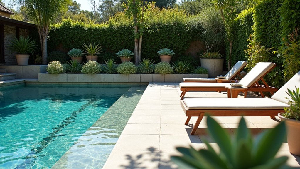 21 Lively Pool Deck Decorating Ideas With Potted Plants for Natural Charm tranquil succulent poolside retreat