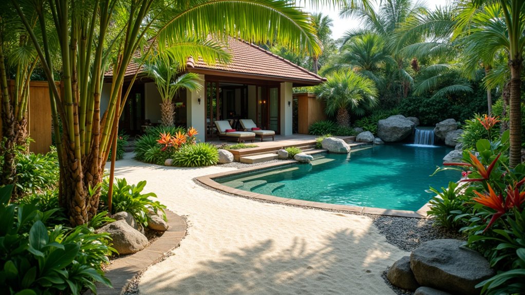 18 Lush Tropical Pool Landscaping Ideas for a Private Paradise tranquil zen garden oasis