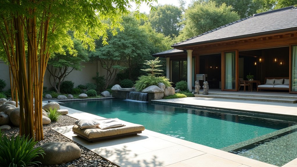 20 Luxury Pool Exterior Ideas That Boost Curb Appeal tranquil zen garden oasis
