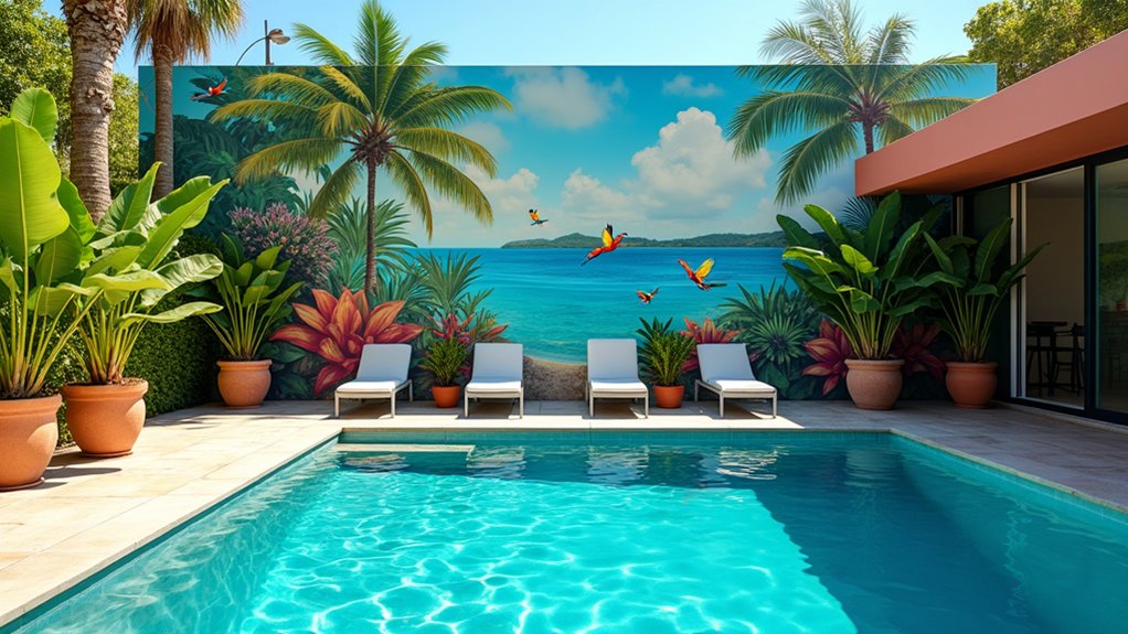 19 Fun Pool Deck Decorating Ideas to Add Personality to Your Space transform walls into masterpieces