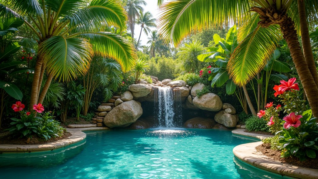 18 Bold Texas Pool Landscaping Ideas That Make a Statement tropical backyard relaxation oasis