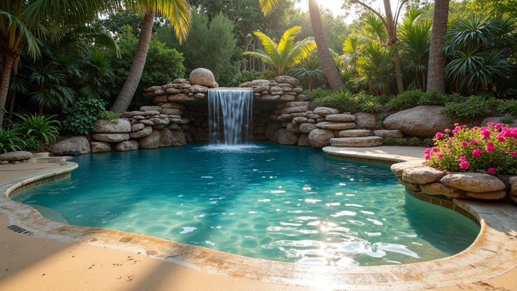 23 Dreamy Pool Ideas With Waterfall Features to Wow Guests tropical beach entry waterfall pool