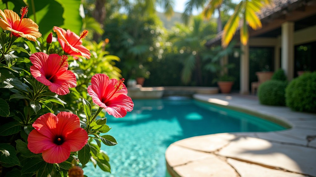 18 Gorgeous Pool Landscaping Plants That Bring Your Yard to Life tropical charm and elegance