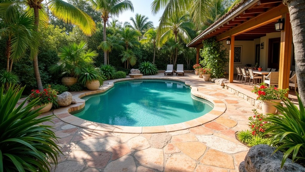 17 Natural Pool Deck Stone Ideas That Blend With the Landscape tropical coral stone elegance