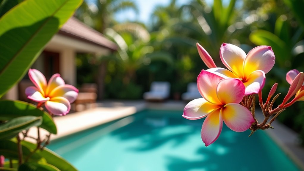 18 Gorgeous Pool Landscaping Plants That Bring Your Yard to Life tropical floral poolside escape