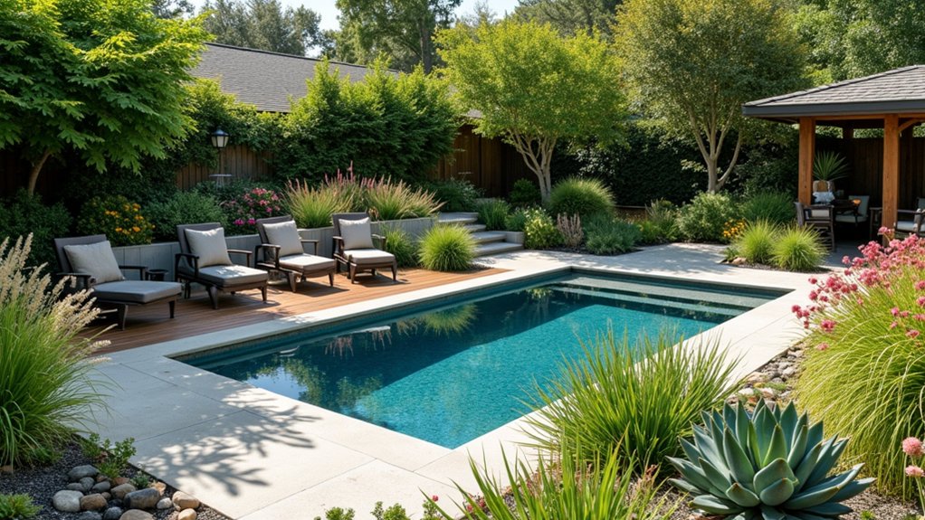 20 Clever Small Backyard Pool Landscaping Ideas That Maximize Space tropical foliage and functionality