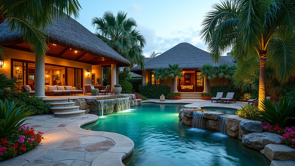 18 Pool Design Ideas With Spa Features for True Luxury tropical lagoon paradise retreat