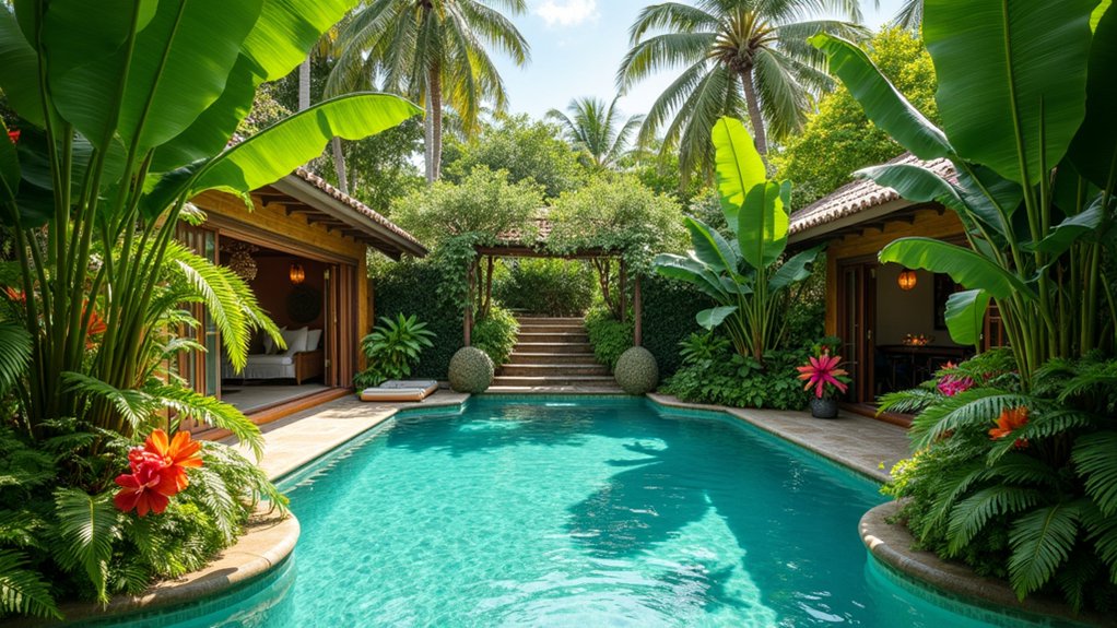18 Lush Tropical Pool Landscaping Ideas for a Private Paradise tropical lush poolside retreat