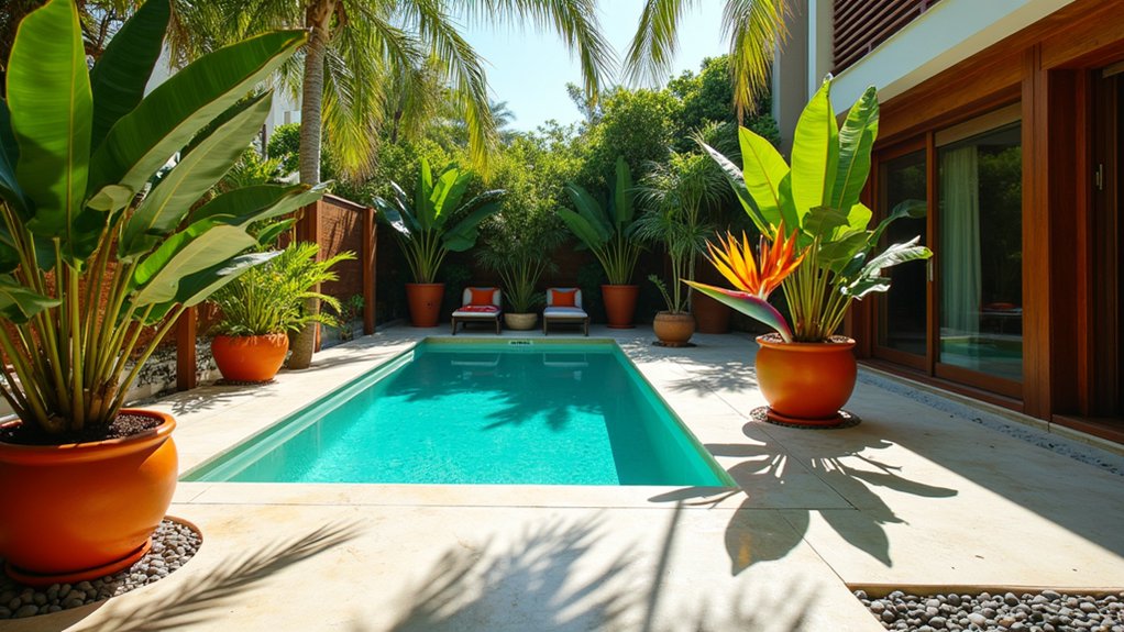21 Lively Pool Deck Decorating Ideas With Potted Plants for Natural Charm tropical oasis by pool