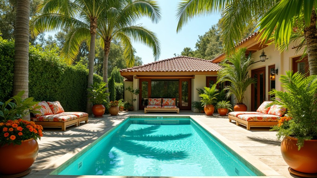 21 Lively Pool Deck Decorating Ideas With Potted Plants for Natural Charm tropical oasis with palms