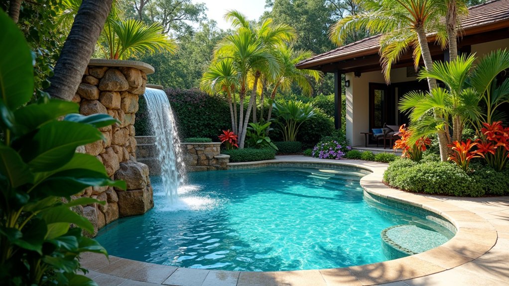 20 Pool Design Ideas With Fountain Features That Add Flair tropical oasis with serenity