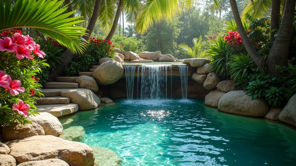 23 Dreamy Pool Ideas With Waterfall Features to Wow Guests tropical oasis with waterfall