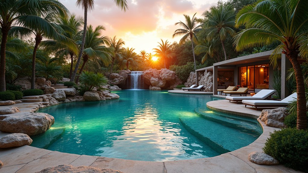 15 Architectural Pool Design Ideas That Make a Bold Statement tropical oasis with waterfalls