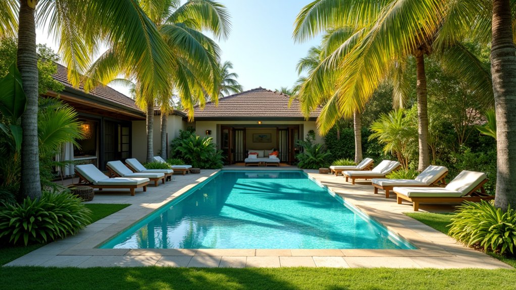 15 Inviting Pool Landscaping With Trees for Shade and Serenity tropical palm tree paradise