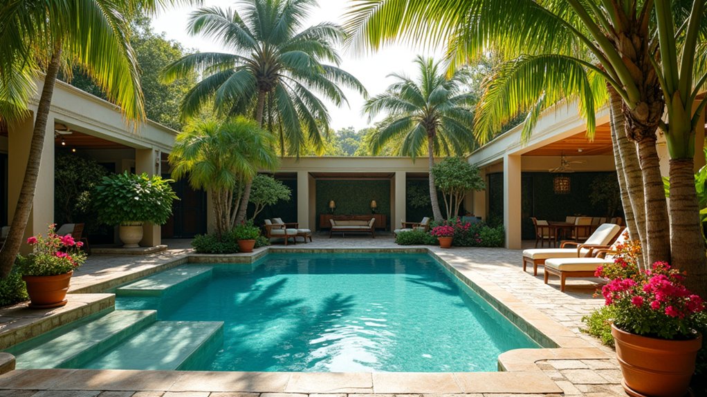 18 Budget-Savvy Stock Tank Pool Landscape Ideas That Pack a Punch tropical palm trees installation