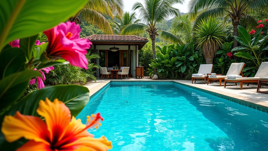 20 Vibrant Pool Landscaping With Flowers to Add Color and Charm tropical paradise poolside blooms