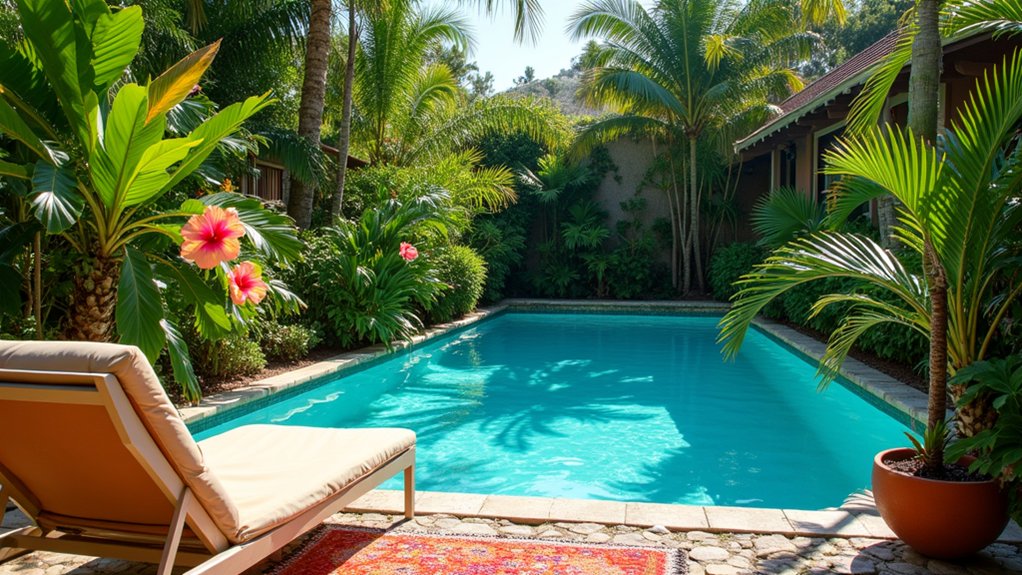 15 Affordable Above Ground Pool Landscaping Ideas for a Fresh Look tropical plants enhance aesthetics