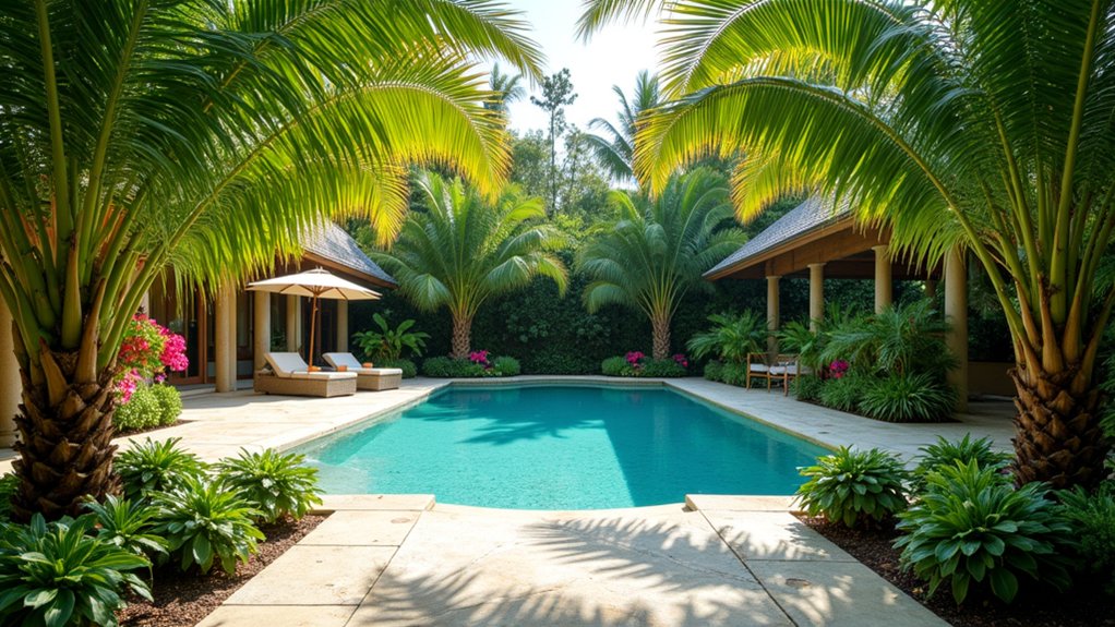 18 Exotic Pool Landscaping With Palm Trees That Scream Vacation Vibes tropical poolside paradise retreat