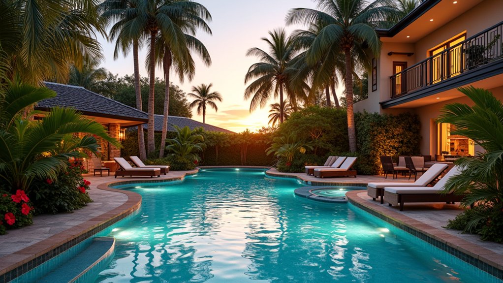15 Lavish Luxury Pool Landscaping Ideas for a Resort-Level Experience tropical poolside paradise vibes
