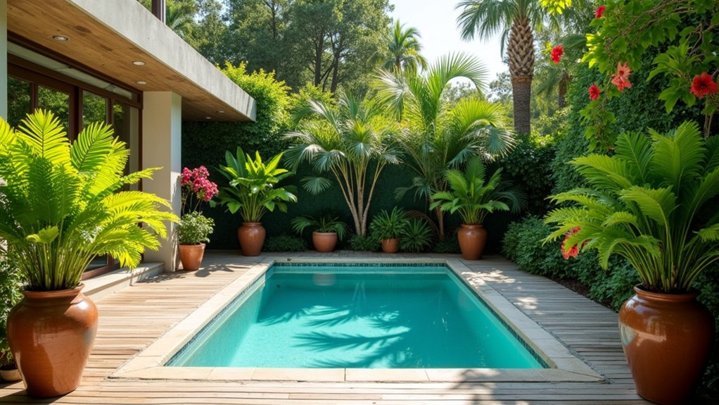 23 Creative Pool Ideas on a Budget That Still Look Luxurious tropical potted plant paradise