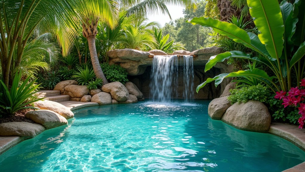 23 Dreamy Pool Ideas With Waterfall Features to Wow Guests tropical retreat with serenity