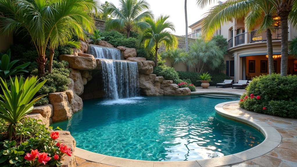 tropical retreat with waterfall