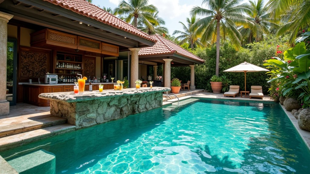 23 Tropical Pool Design Ideas to Escape to Island Vibes tropical swim up bar oasis