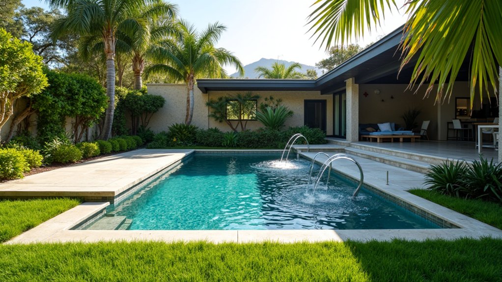 23 Fresh Pool Landscaping With Turf for a Lush, Low-Maintenance Look turf accents enhance tranquility