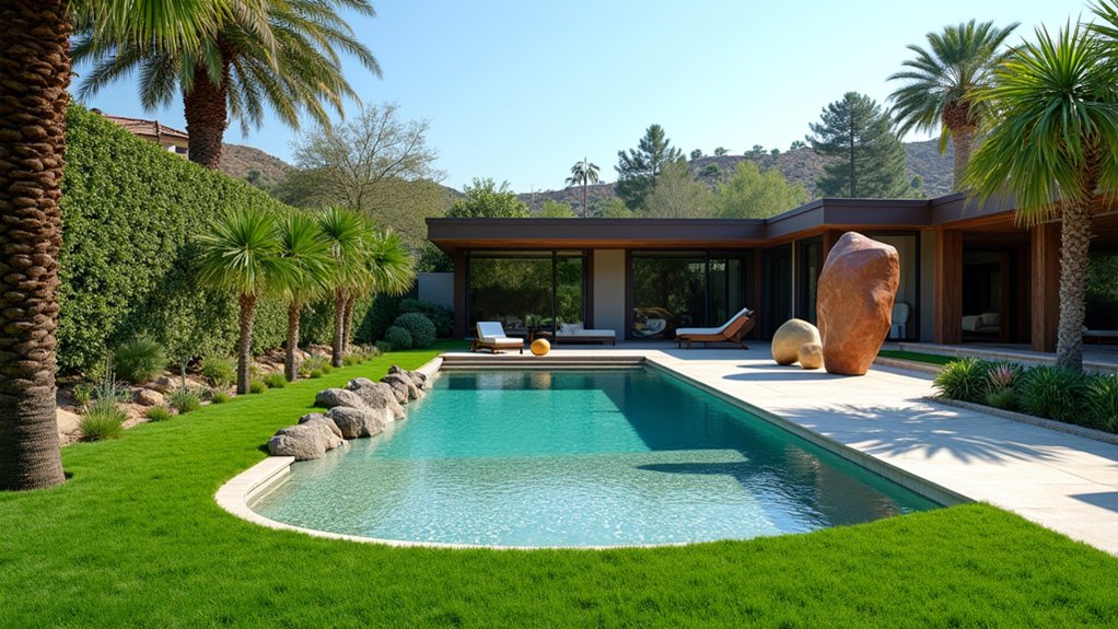 23 Fresh Pool Landscaping With Turf for a Lush, Low-Maintenance Look turf bordering enhances art