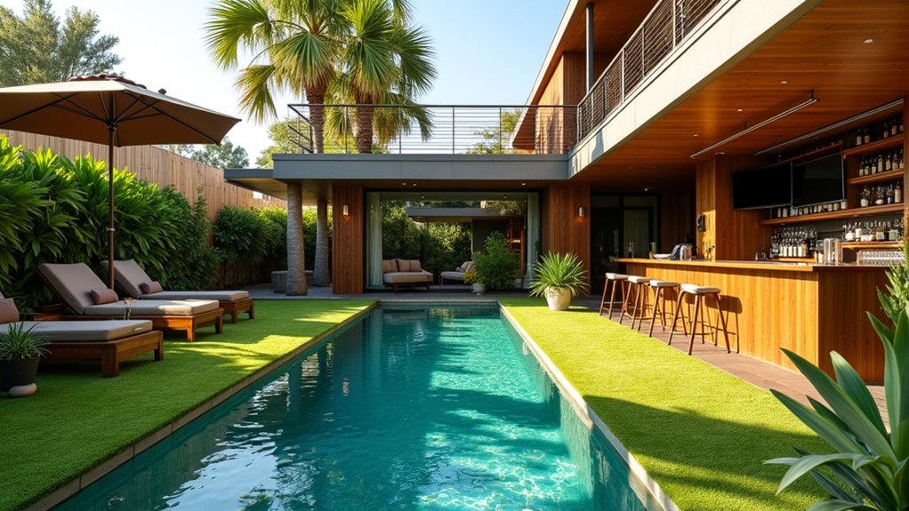 23 Fresh Pool Landscaping With Turf for a Lush, Low-Maintenance Look turf covered poolside bar area