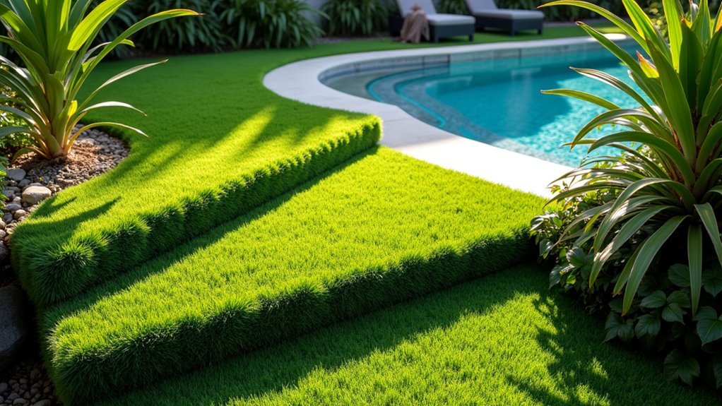 23 Fresh Pool Landscaping With Turf for a Lush, Low-Maintenance Look turf cushioned poolside steps