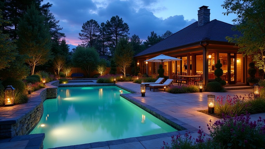 18 Beautiful Pool Landscaping Ideas to Refresh Your Outdoor Space twinkling lights create magic