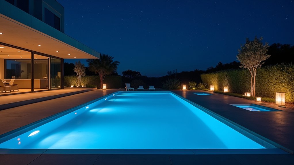 15 Modern Pool Designs That Wow With Style and Simplicity twinkling lights pool oasis