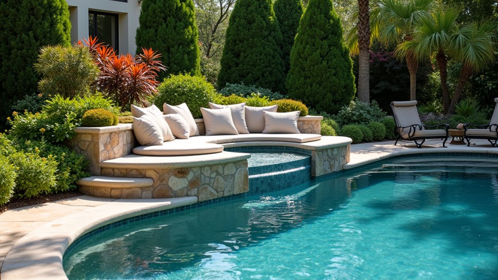 23 Oval Pool Design Ideas That Flow Beautifully in Any Yard underwater relaxation seating nook