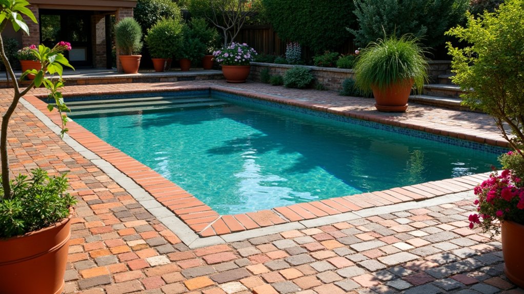 21 Creative Cheap Pool Deck Ideas That Still Shine upcycled brick pool deck