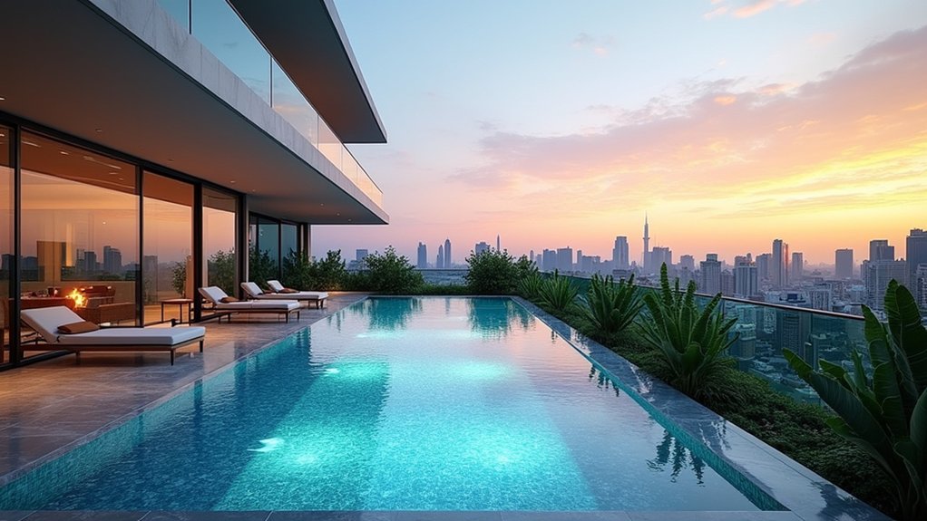 15 Rooftop Pool Design Ideas for Sky-High Luxury urban rooftop glass retreat