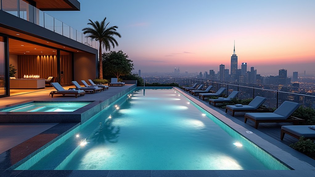 18 Pool Design Ideas With Spa Features for True Luxury urban rooftop luxury retreat