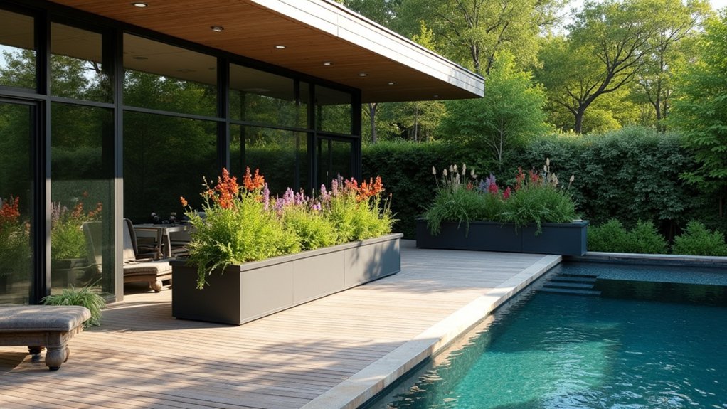 23 Smart Pool Deck Privacy Ideas That Still Feel Open versatile mobile greenery barriers