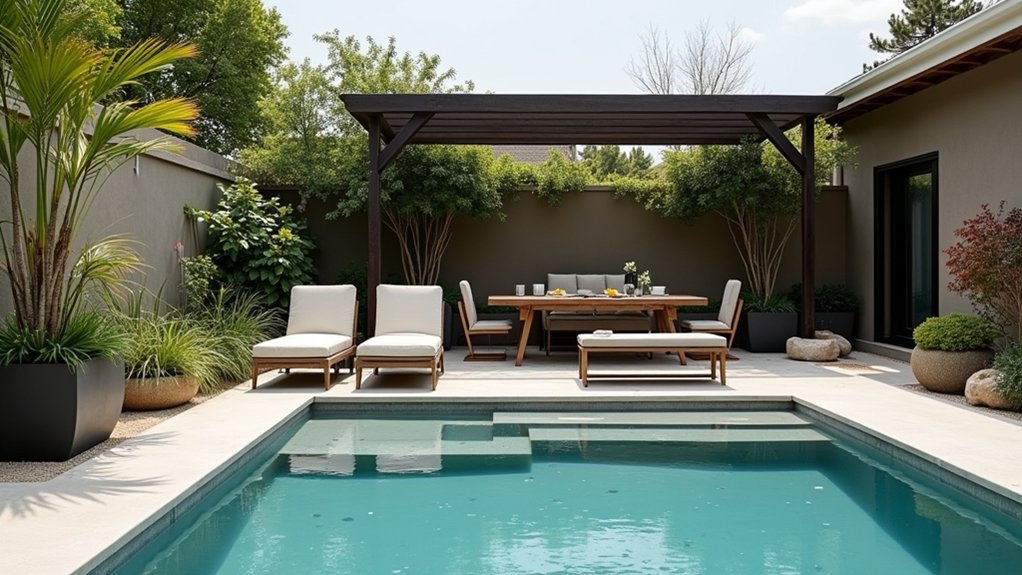20 Clever Small Backyard Pool Landscaping Ideas That Maximize Space versatile outdoor furniture solutions