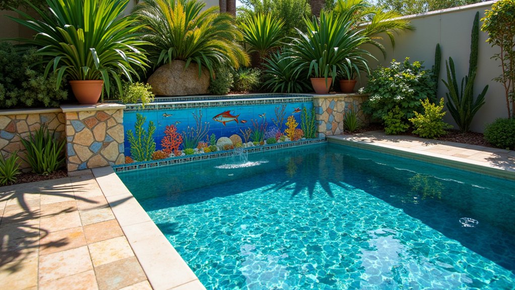 20 Clever Small Backyard Pool Landscaping Ideas That Maximize Space vibrant artistic pool mosaics
