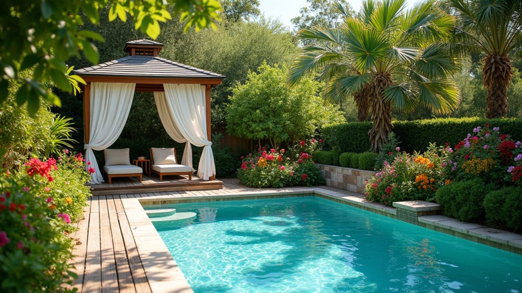 19 Charming Pool Deck With Gazebo Ideas for a Backyard Escape vibrant botanical tranquility oasis