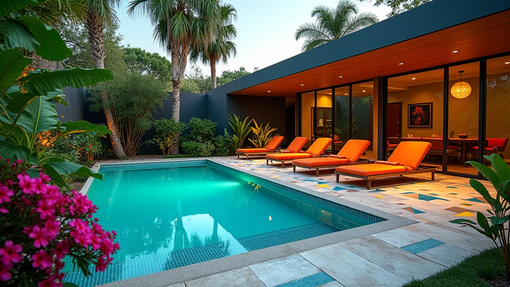 17 Gorgeous Pool Deck Ideas to Upgrade Your Outdoor Space vibrant color accents oasis